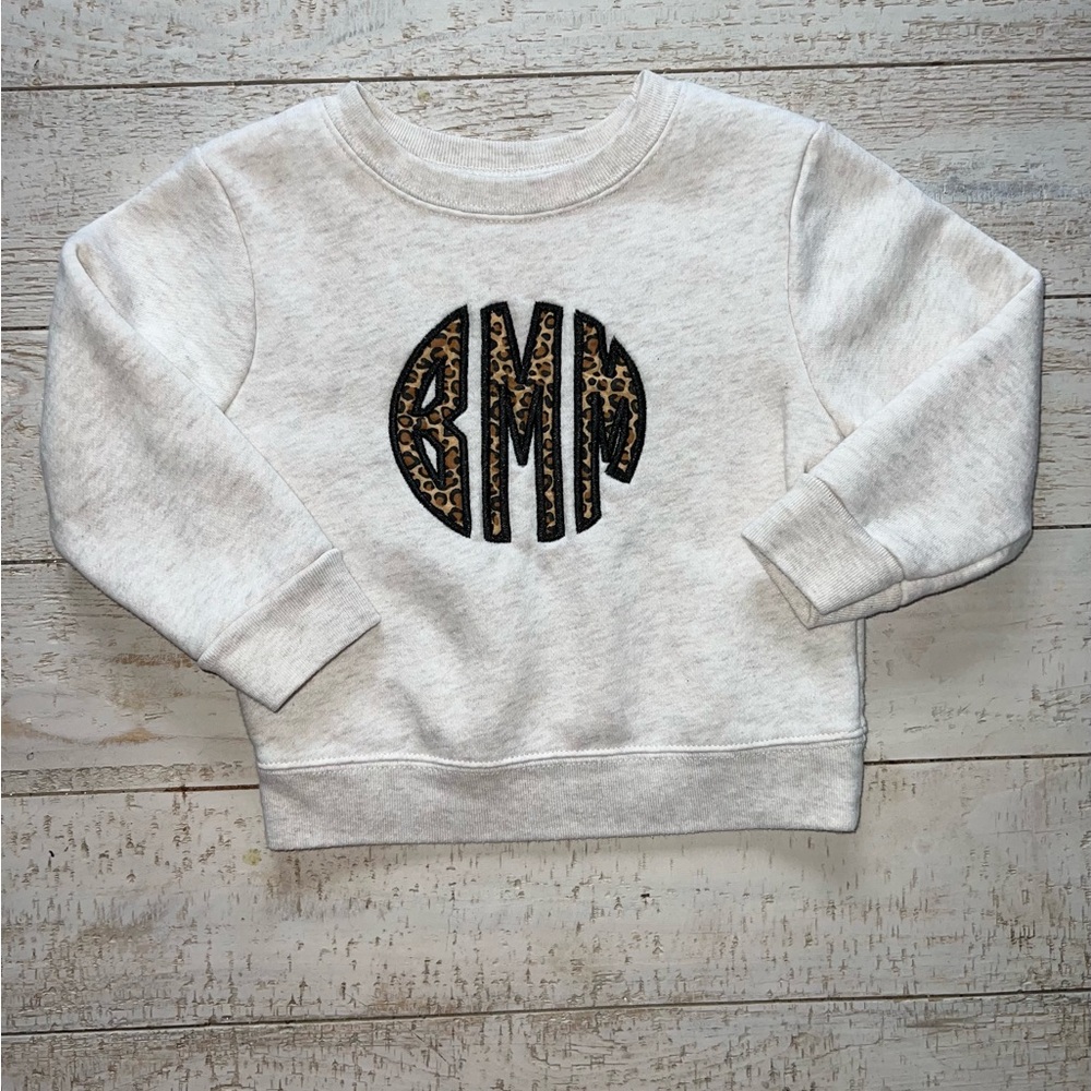 Kids White Sweatshirt with Leopard Print Monogram BMM